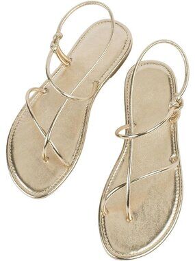 Women's Gold Summer Sandals Flats Strappy Slingback Dressy Cute Beach Slides